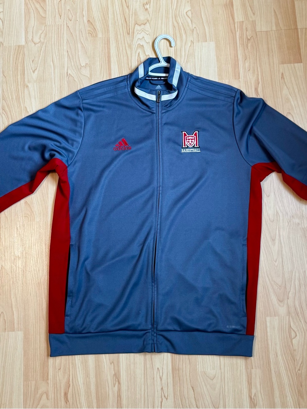 adidas Grey and Red Full-Zip Performance Basketball Jacket - McGill Basketball